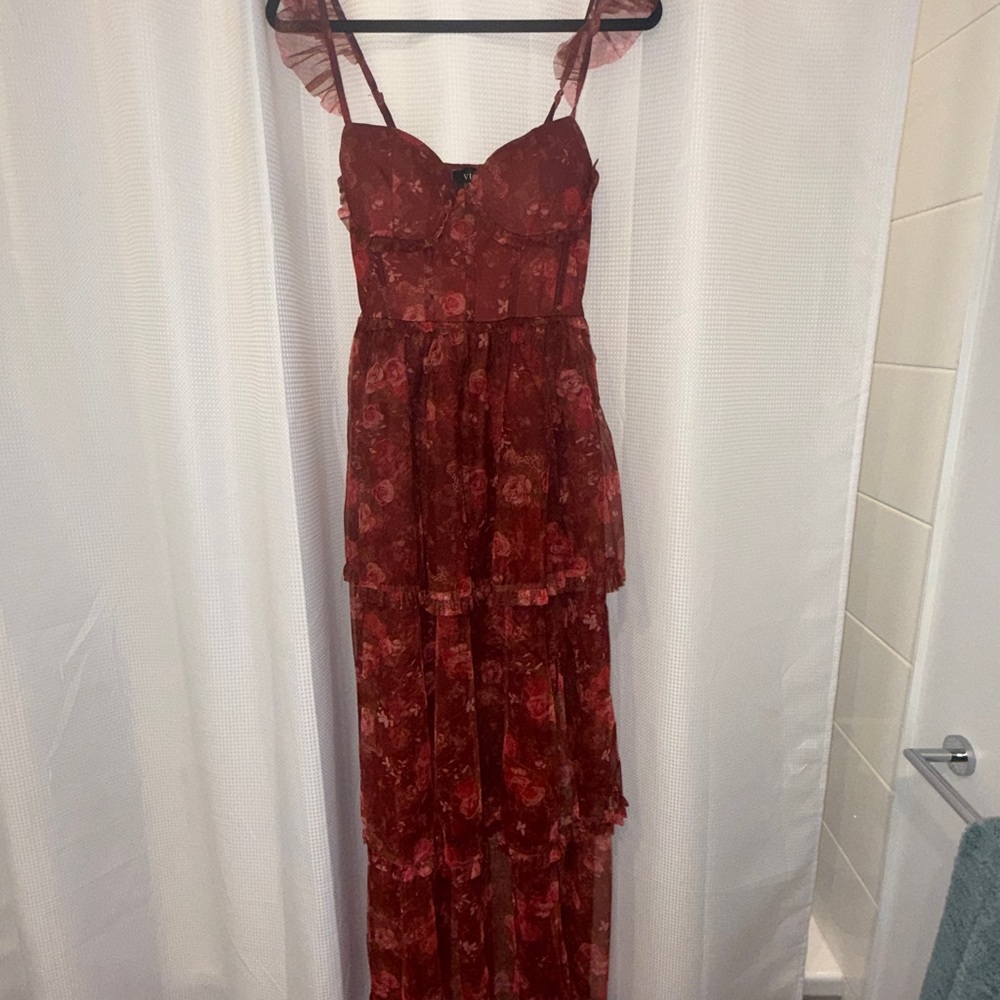 Vici Burgundy Floral Ruffled Maxi Dress - Picture 4 of 4